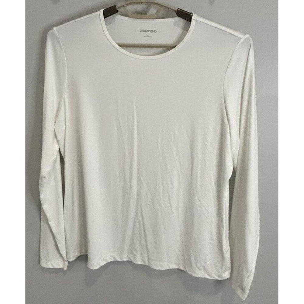Lands End Long Sleeve White Swim Rash Guard Size L